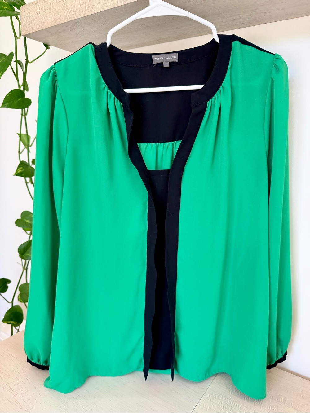 Vince Camuto Emerald Green Blouse with Black Trim